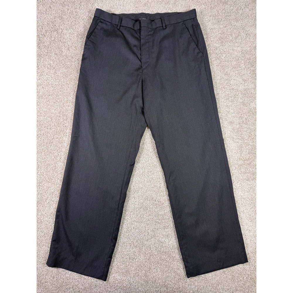 Calvin Klein Mens Dress Pants 33x30 Black Pinstripe Wool Blend Flat Front